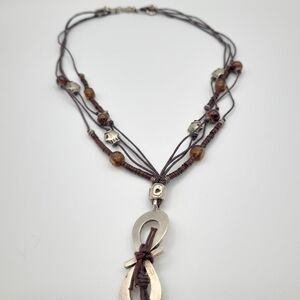 Boho Multi Strand Necklace Leather Cord Beaded Pendant 25”